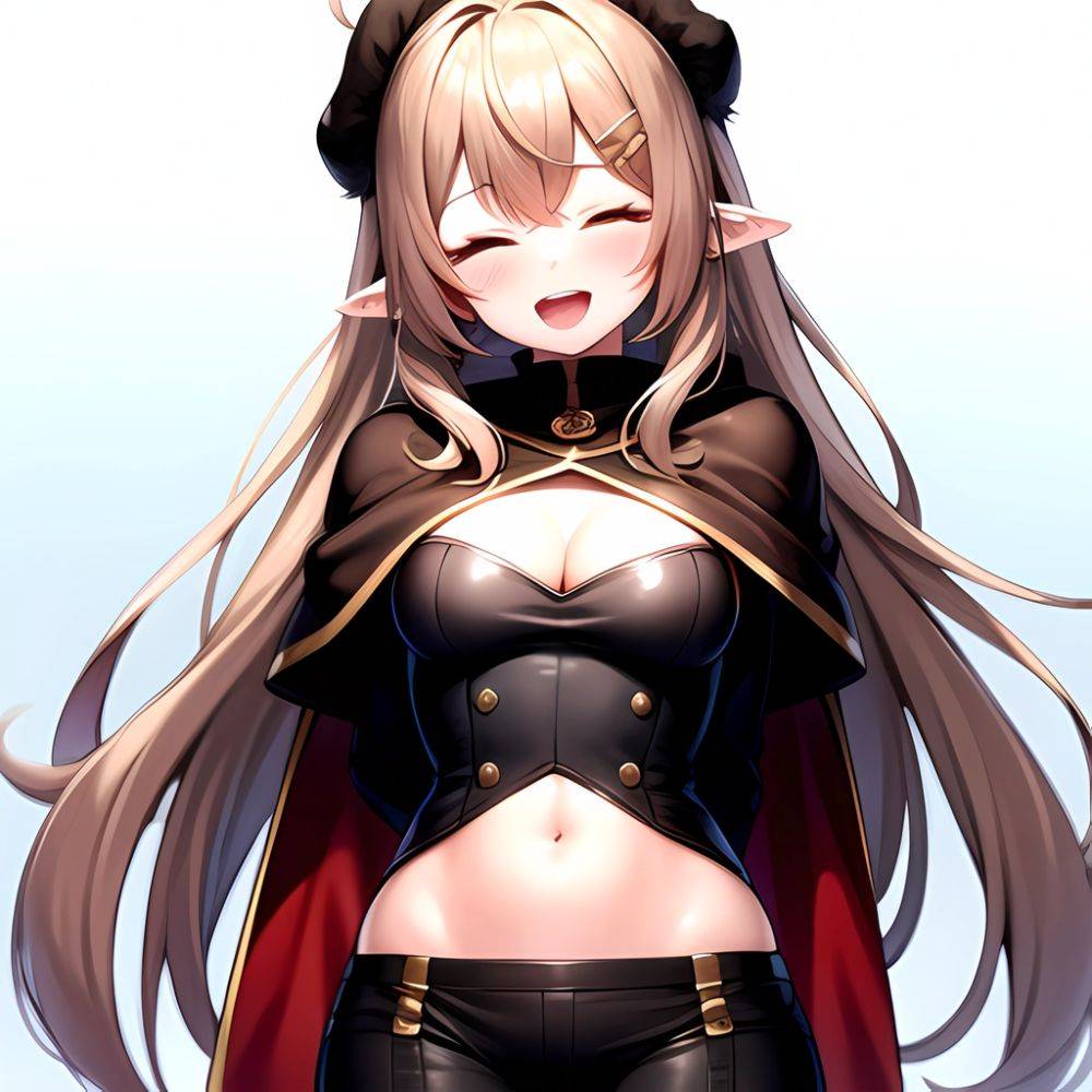 1girl D Ahoge Blush Brown Capelet Brown Cloak Brown Hair Capelet Cleavage Cutout Cloak Closed Eyes Clothing Cutout Crossed Bangs, 821917065 - AIHentai - #main