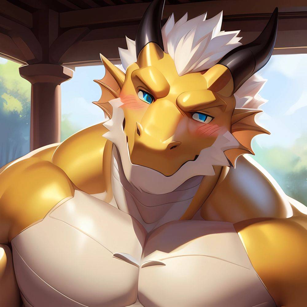 Male Anthro Muscle Kemono Dragon Penis 1 3 Yellow Body Furry Blush White Mane Horns Chunie Meesh Kiyosan Sigma X, 902098560 - AIHentai - #main