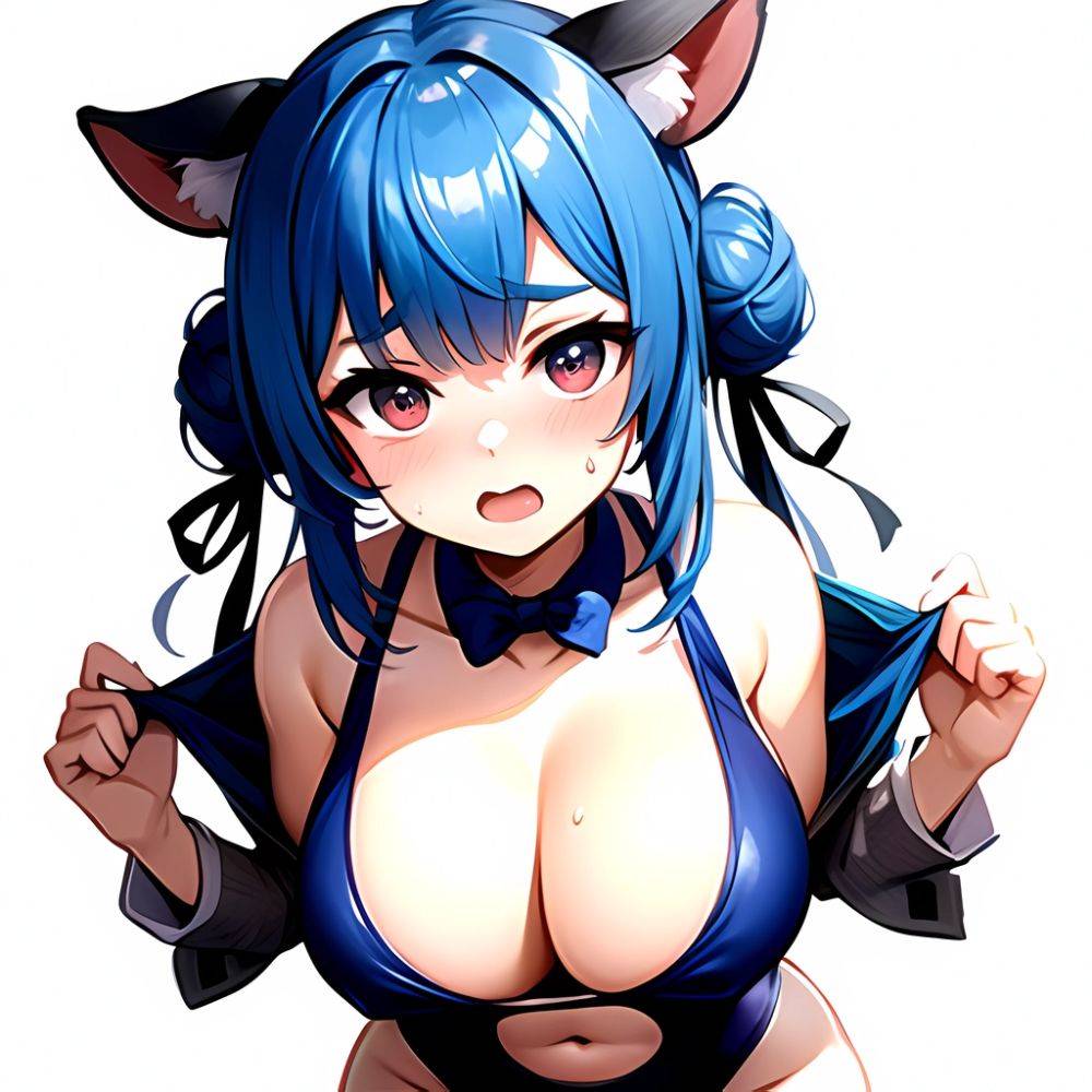 1girl Alternate Breast Size Animal Ear Fluff Animal Ears Animal Print Blue Hair Blush Breasts Cleavage Cutout Clothing Cutout Co, 3042279921 - AIHentai - #main