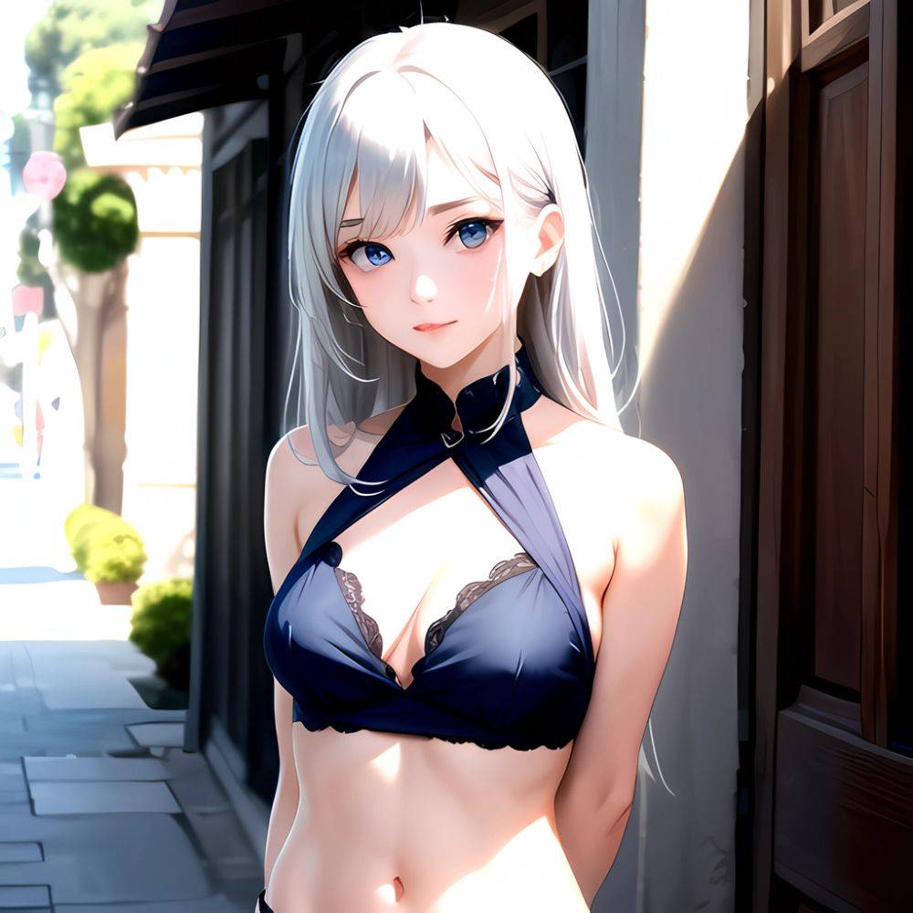 1girl Sexy Blue Eyes Silver Hair Arms Behind Back Facing The Camera Looking At The Camera, 3514876603 - AIHentai - #main