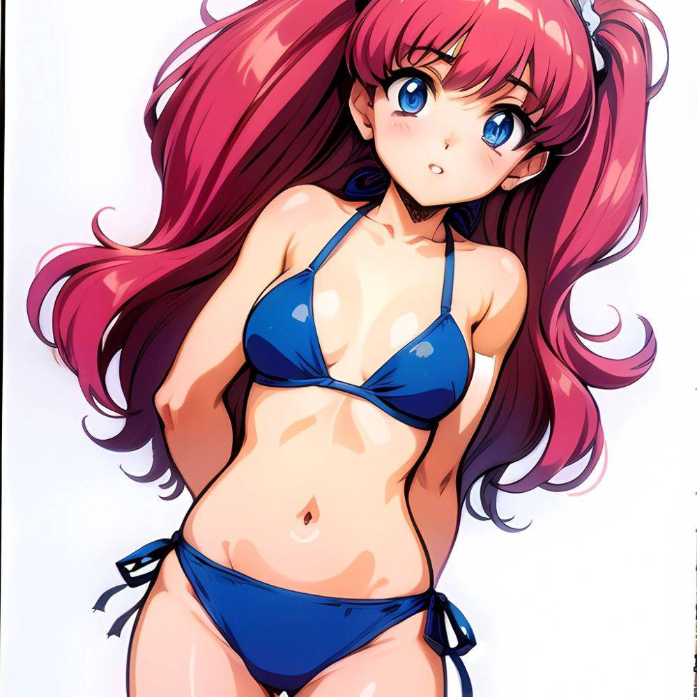 1990s Style 1girl Arms Behind Back 1 4 Bikini Blue Bikini Blue Eyes Cowboy Shot Kokura Masashi Long Hair Looking, 146714865 - AIHentai - #main