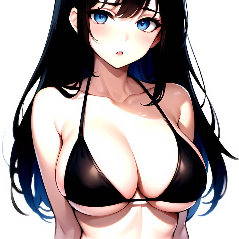 1girl O Absurdres Bikini Black Bikini Black Hair Blue Eyes Breasts Cleavage Collarbone Commentary Request Highres Large Breasts, 286285190 - AIHentai - #main