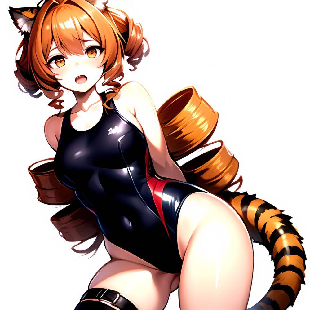 1girl Ahoge Animal Ears Arknights Black One Piece Swimsuit Blush Center Opening Drill Hair Drill Sidelocks Groin Highres Invisib, 3287020169 - AIHentai - #main