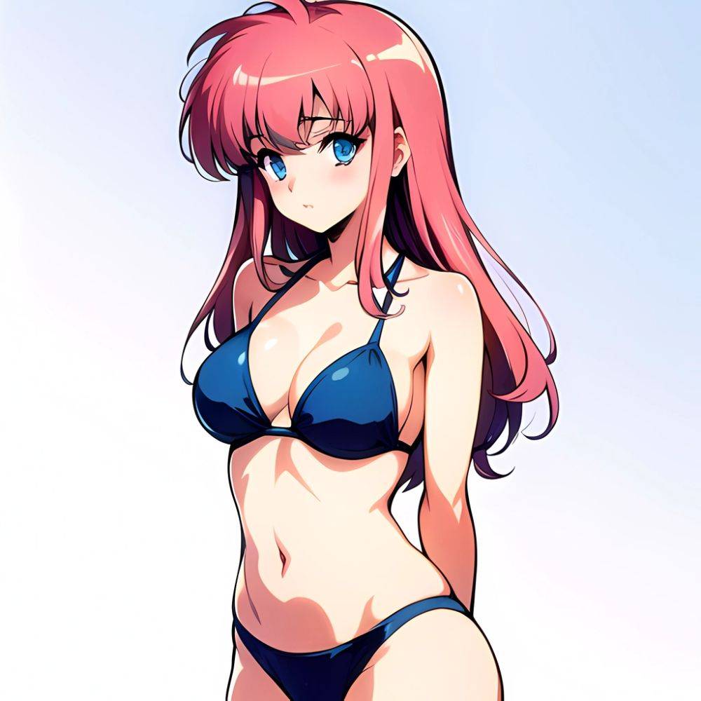 1990s Style 1girl Arms Behind Back 1 4 Bikini Blue Bikini Blue Eyes Cowboy Shot Kokura Masashi Long Hair Looking, 3671492513 - AIHentai - #main