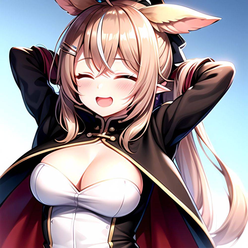 1girl D Ahoge Blush Brown Capelet Brown Cloak Brown Hair Capelet Cleavage Cutout Cloak Closed Eyes Clothing Cutout Crossed Bangs, 1311561770 - AIHentai - #main