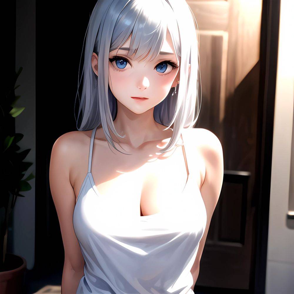 1girl Sexy Blue Eyes Silver Hair Arms Behind Back Facing The Camera Looking At The Camera, 2993710354 - AIHentai - #main