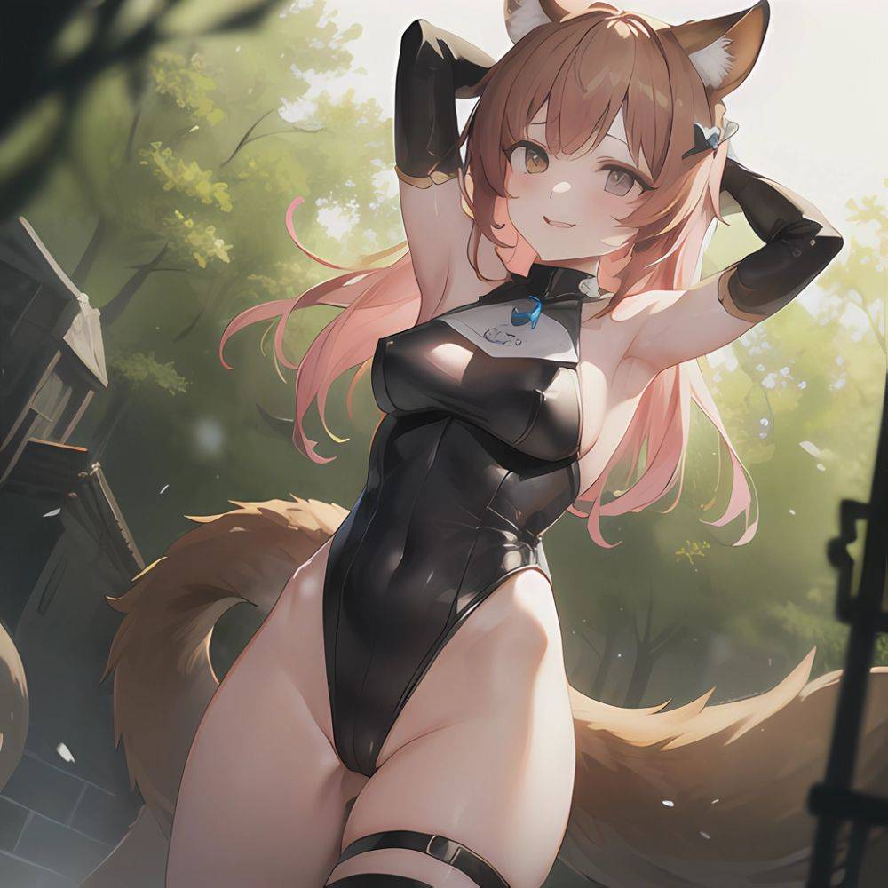 1girl Absurdres Animal Ear Fluff Animal Ears Arknights Arms Behind Head Chest Armor Covered Navel Gravel Arknights Highleg Highl, 1542538313 - AIHentai - #main