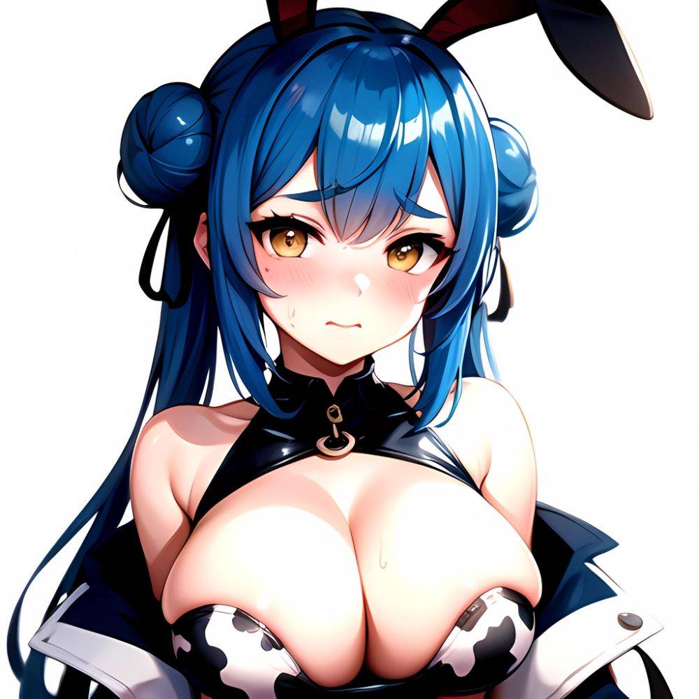1girl Alternate Breast Size Animal Ear Fluff Animal Ears Animal Print Blue Hair Blush Breasts Cleavage Cutout Clothing Cutout Co, 2329066612 - AIHentai - #main