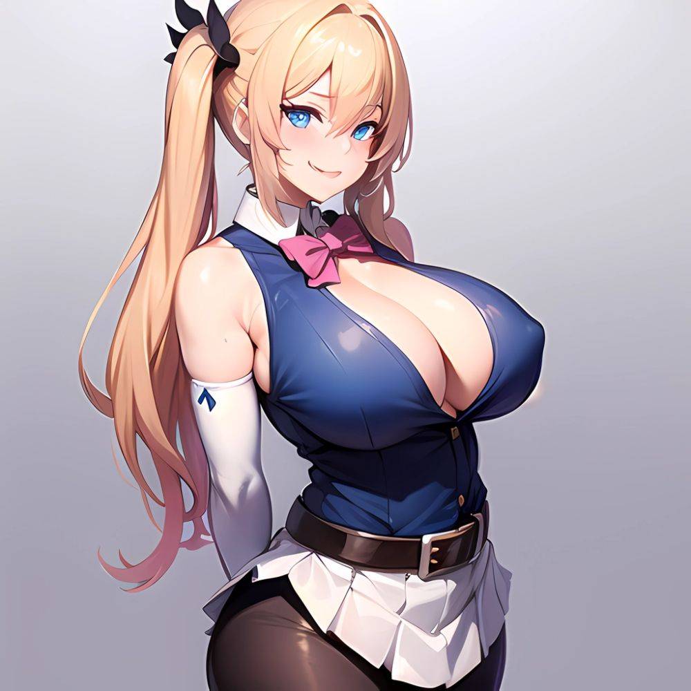 1girl Aymusk Belt White Skirt Blonde Hair Blue Eyes Blush Bow Bowtie Breasts Curvy Elbow Gloves Fang Gloves Gradient Background, 3301966240 - AIHentai - #main