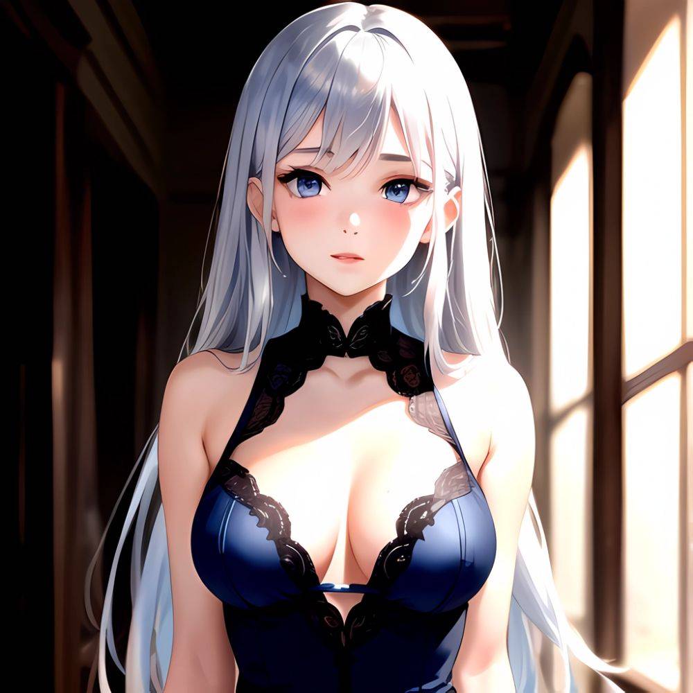 1girl Sexy Blue Eyes Silver Hair Arms Behind Back Facing The Camera Looking At The Camera, 1243903787 - AIHentai - #main