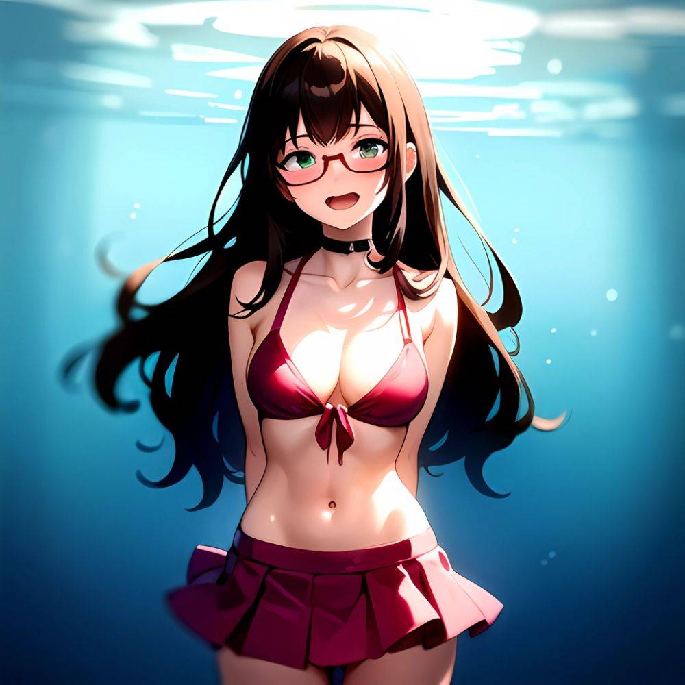 1girl D Bikini Bikini Bottom Aside Bikini Skirt Black Choker Blush Breasts Brown Hair Choker Cleavage Clothing Aside Front Tie, 1074547833 - AIHentai - #main