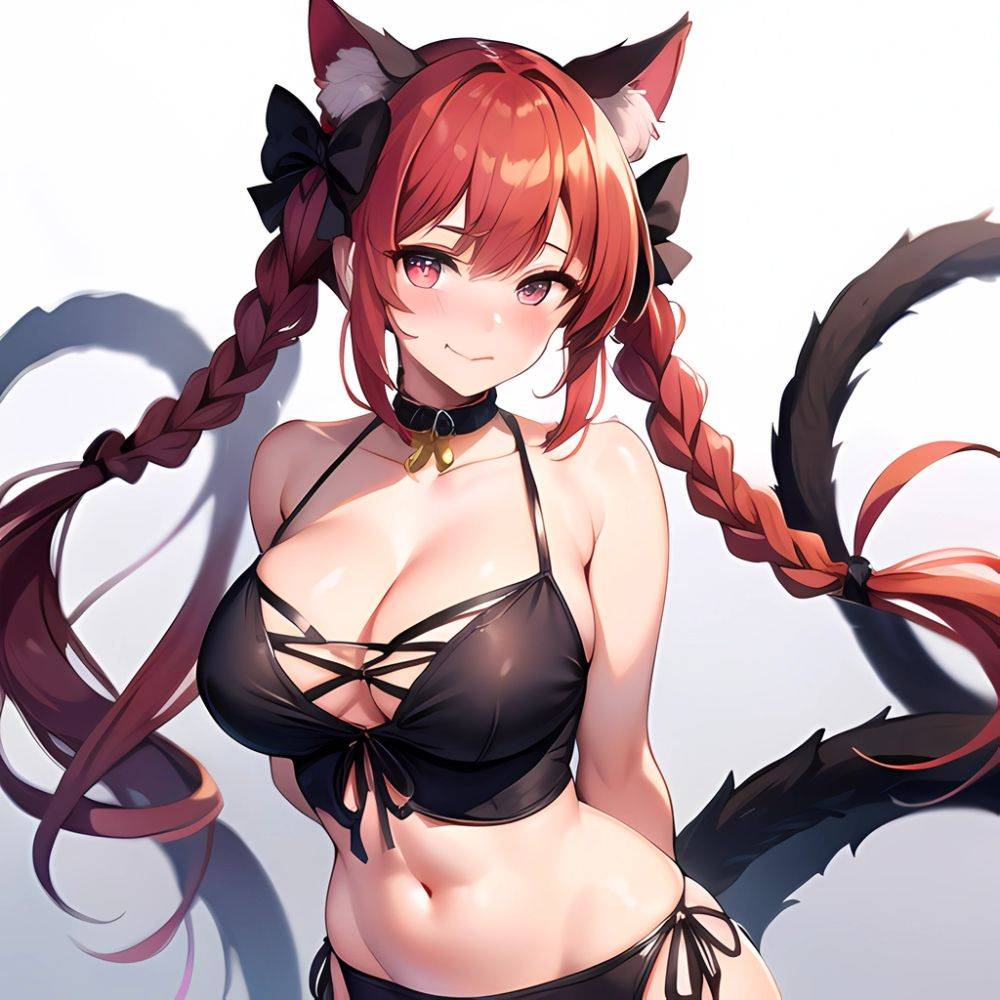 1girl Alternate Costume Animal Ear Fluff Animal Ears Arms Behind Back Bare Shoulders Black Bow Black Ribbon Blush Bow Braid, 103893585 - AIHentai - #main