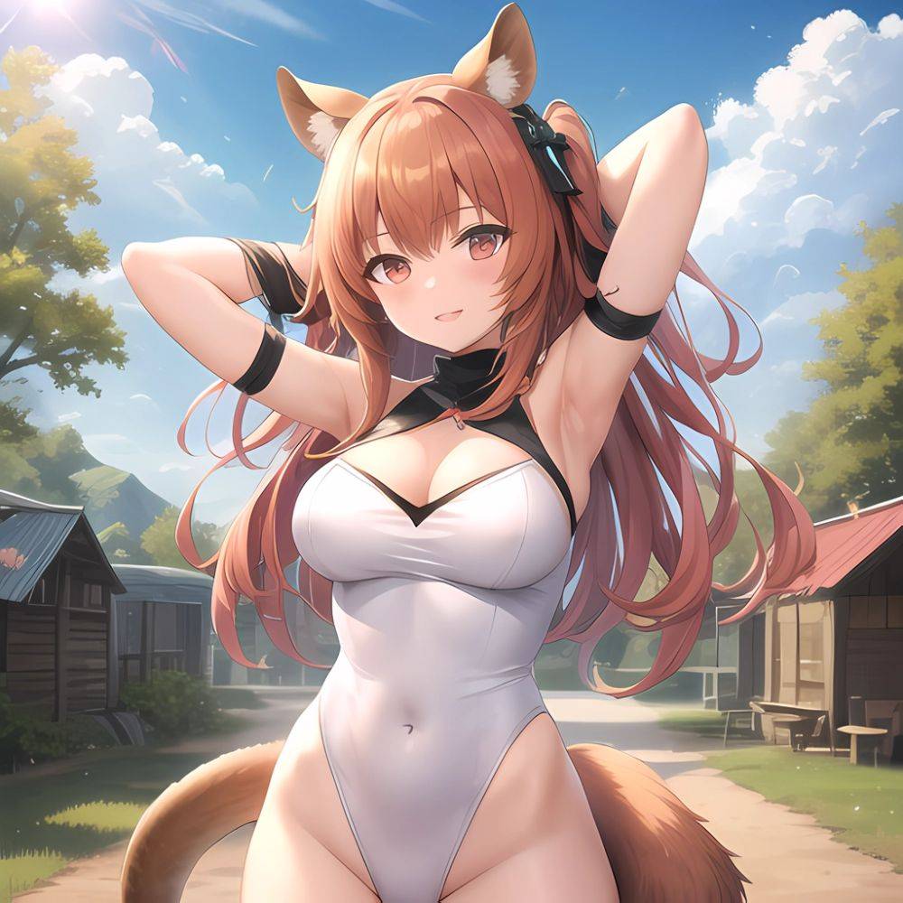 1girl Absurdres Animal Ear Fluff Animal Ears Arknights Arms Behind Head Chest Armor Covered Navel Gravel Arknights Highleg Highl, 988762463 - AIHentai - #main