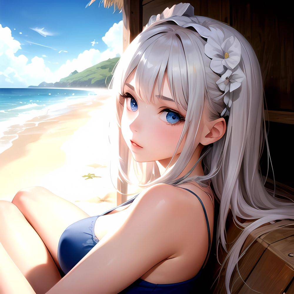 1girl Solo Beach Blue Eyes, 3747435126 - AIHentai - #main