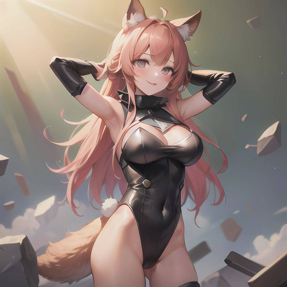 1girl Absurdres Animal Ear Fluff Animal Ears Arknights Arms Behind Head Chest Armor Covered Navel Gravel Arknights Highleg Highl, 691368567 - AIHentai - #main