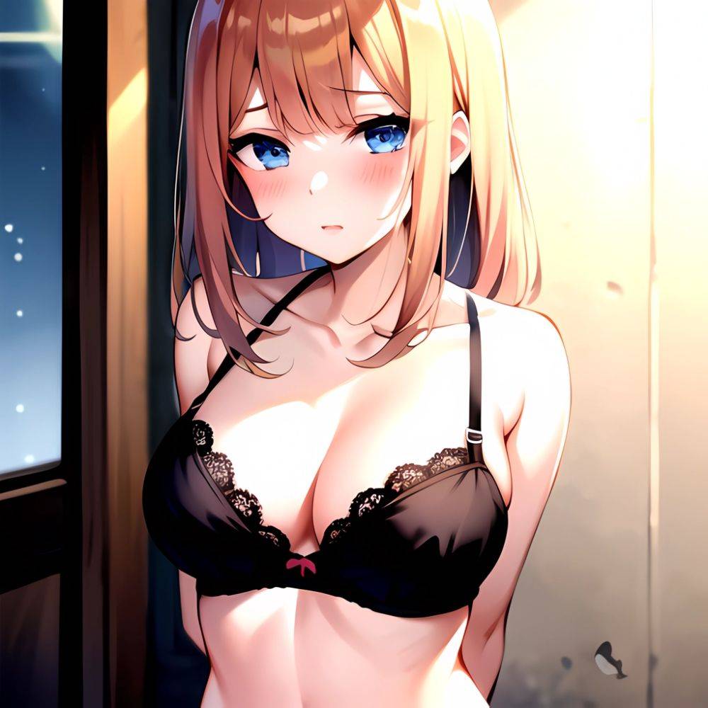 1girl Blonde Hair Blue Eyes Black Bra Blush Breasts Go Toubun No Hanayome Miku Day Nakano Miku Arms Behind Back, 3180133693 - AIHentai - #main