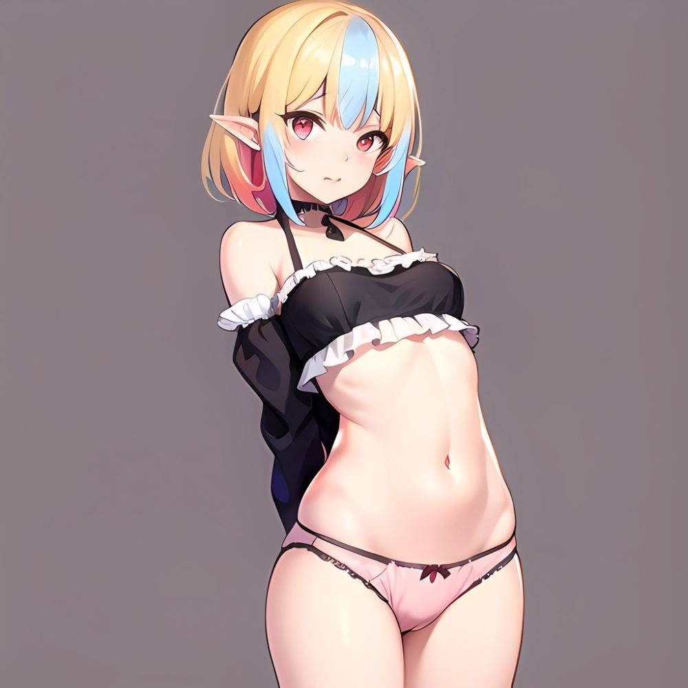 1girl Blonde Hair Frilled Panties Frills Highres Hip Bones Looking At Viewer Makaino Ririmu Multicolored Hair Navel Nijisanji No, 4036192869 - AIHentai - #main