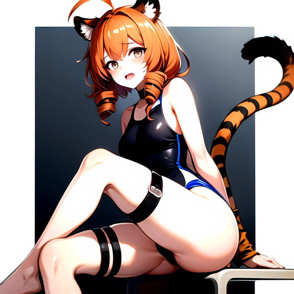 1girl Ahoge Animal Ears Arknights Black One Piece Swimsuit Blush Center Opening Drill Hair Drill Sidelocks Groin Highres Invisib, 727012240 - AIHentai - #main