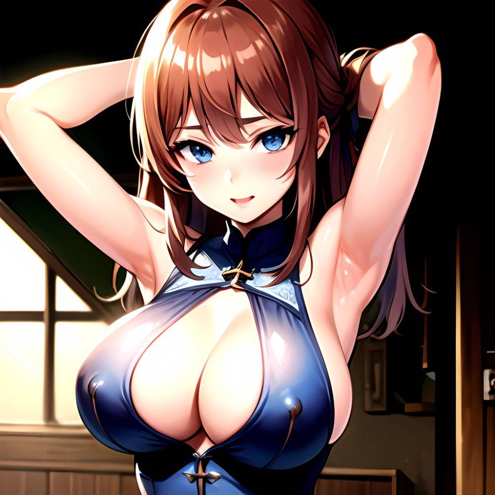 1girl Solo Big Boobs Pov Blue Eyes Armpits Arms Behind Head, 210374921 - AIHentai - #main