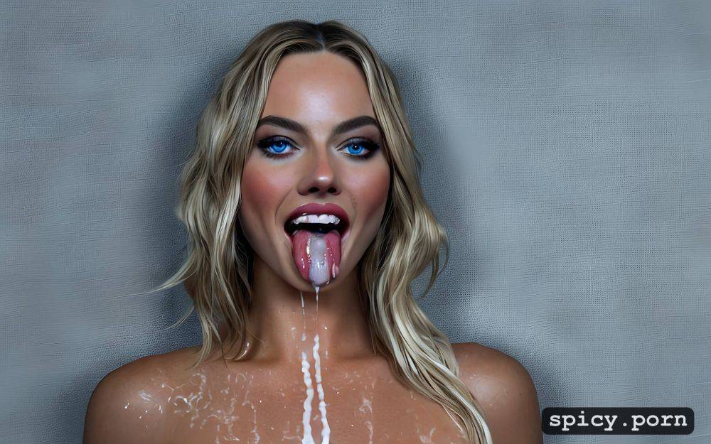 margot robbie perfect face, tongue out, 8k, naked with cum all over body - #main