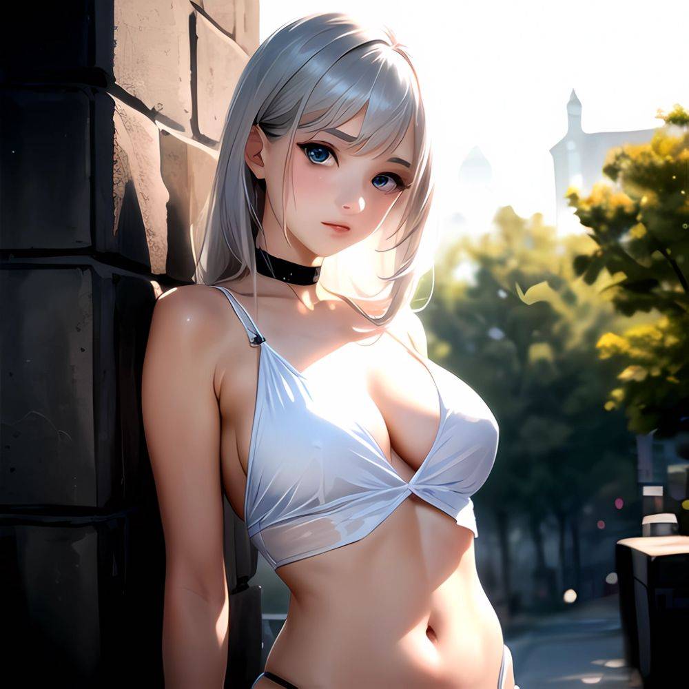 1girl Sexy Blue Eyes Silver Hair Arms Behind Back Facing The Camera Looking At The Camera, 1511120972 - AIHentai - #main