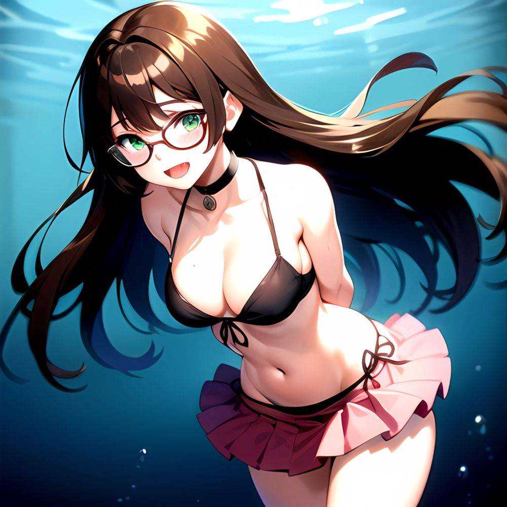 1girl D Bikini Bikini Bottom Aside Bikini Skirt Black Choker Blush Breasts Brown Hair Choker Cleavage Clothing Aside Front Tie, 4223134781 - AIHentai - #main