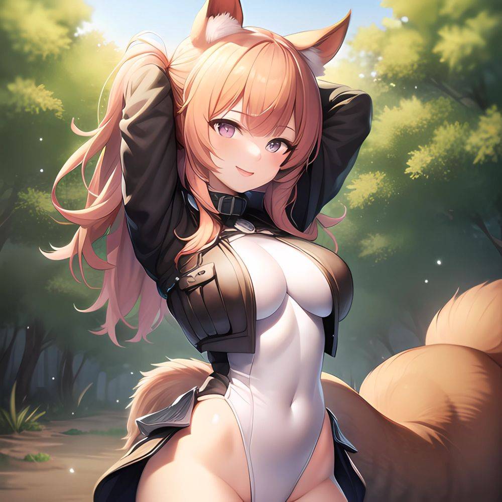 1girl Absurdres Animal Ear Fluff Animal Ears Arknights Arms Behind Head Chest Armor Covered Navel Gravel Arknights Highleg Highl, 3201492717 - AIHentai - #main