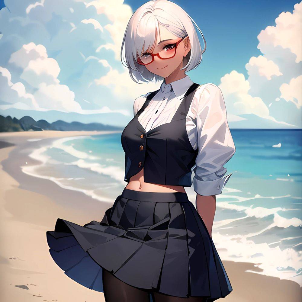 1girl Aircraft Bird Breasts Cloud Cloudy Sky Cowboy Shot Curtsey Dark Skinned Female Dark Skin Day Flashing Glasses Looking At, 2946504787 - AIHentai - #main