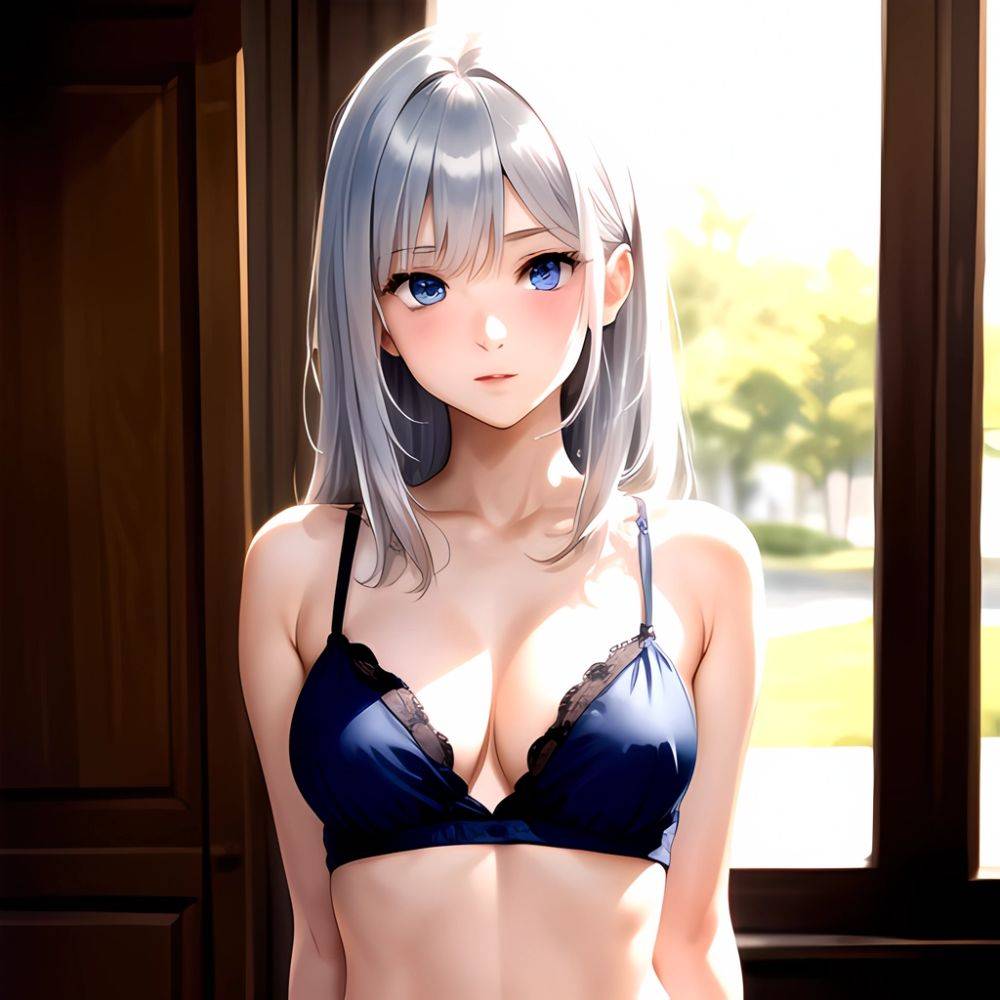 1girl Sexy Blue Eyes Silver Hair Arms Behind Back Facing The Camera Looking At The Camera, 217376986 - AIHentai - #main