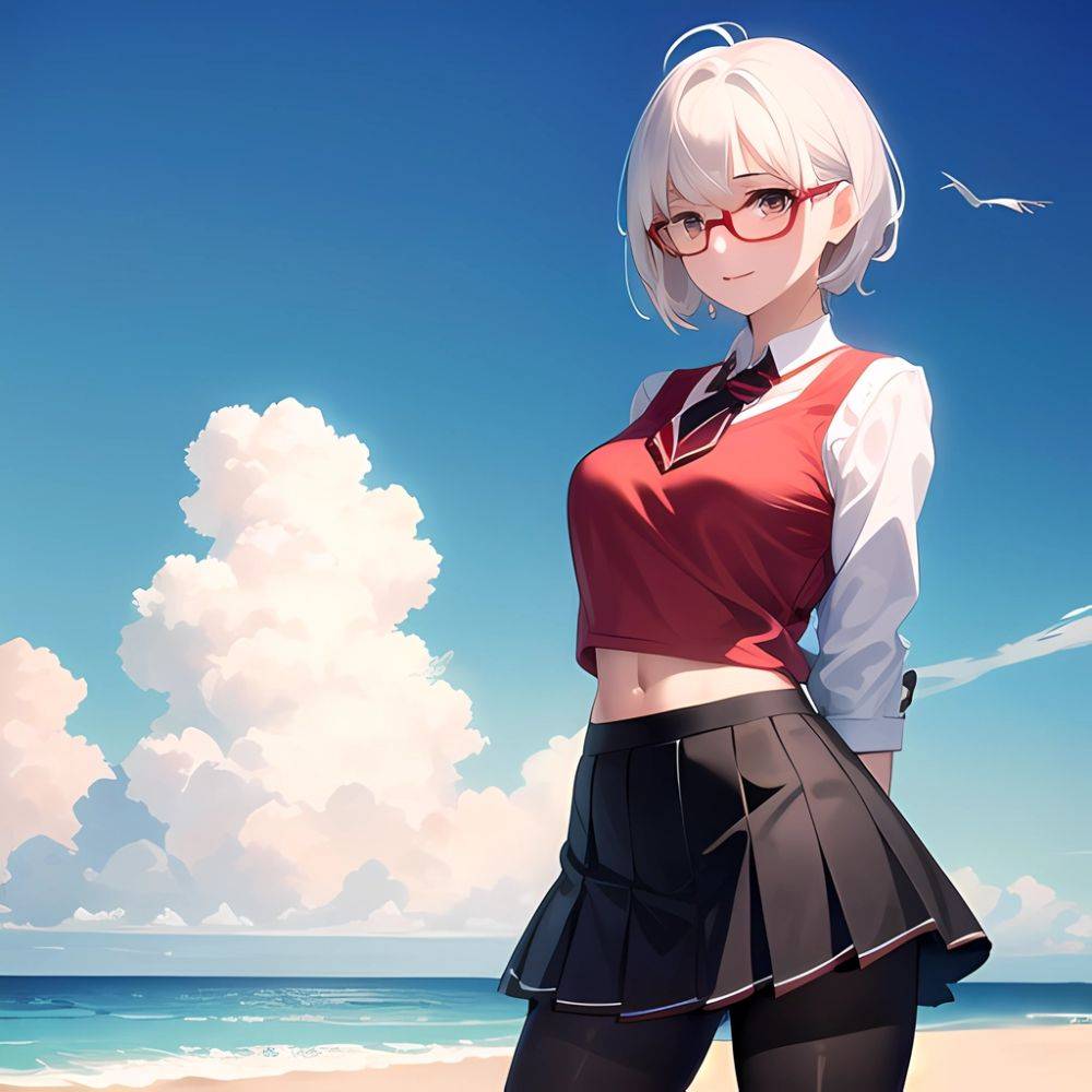 1girl Aircraft Bird Breasts Brown Eyes Clothes Lift Cloud Cloudy Sky Cowboy Shot Curtsey Dark Skinned Female Dark Skin Day, 2835363538 - AIHentai - #main