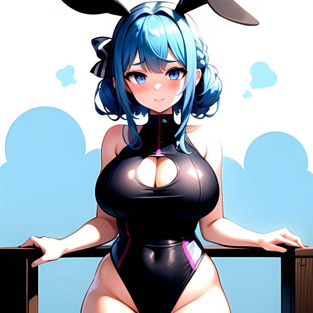 1girl Alternate Breast Size Animal Ear Fluff Animal Ears Animal Print Blue Hair Blush Breasts Cleavage Cutout Clothing Cutout Co, 4052695049 - AIHentai - #main
