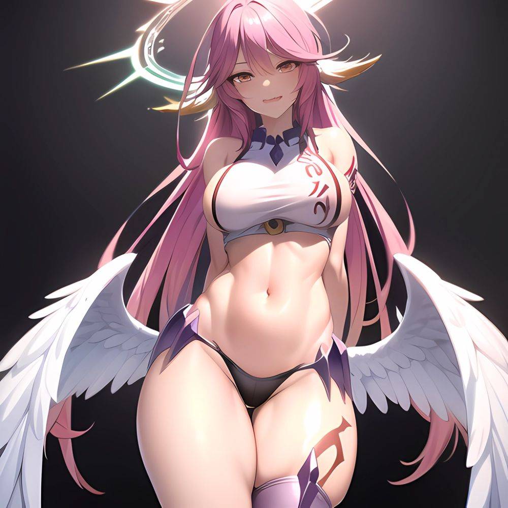 Ngnl Jibril Jibril Anime Absurdres Long Hair Pink Hair Halo Large Breasts Symbol Shaped Pupils Tattoo Cleavage Naked Sideboob Mi, 4280580002 - AIHentai - #main