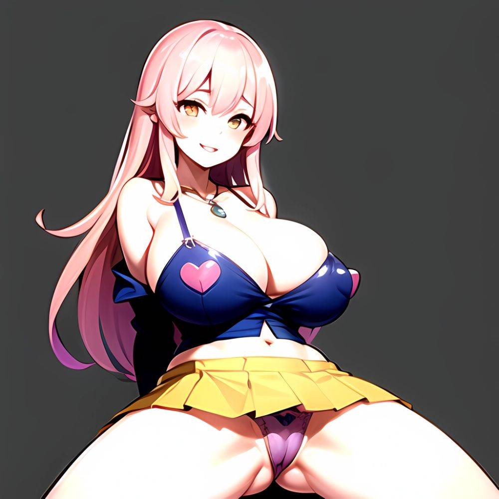 1girl Areola Slip Bare Shoulders Blue Shirt Blush Breasts Cameltoe Cleavage Commentary Request Female Pubic Hair Grey Background, 1114064068 - AIHentai - #main