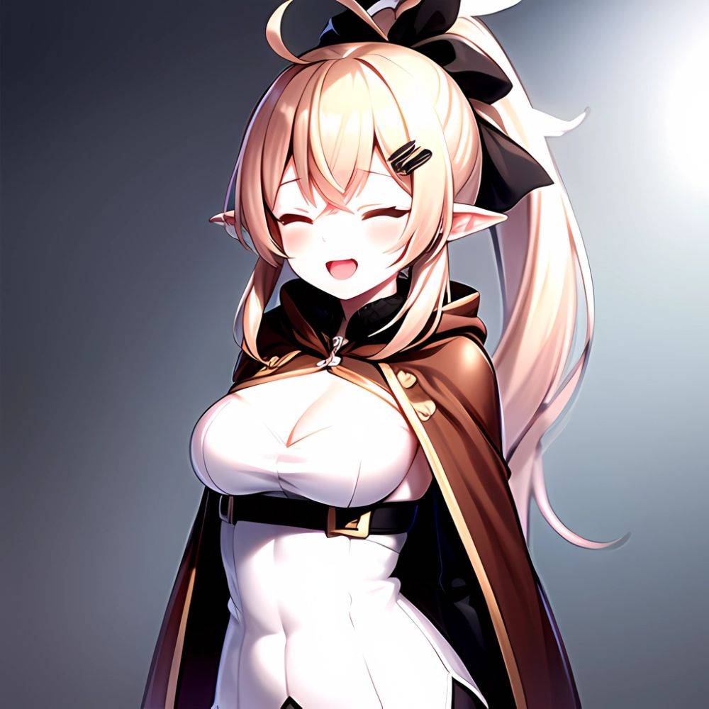 1girl D Ahoge Blush Brown Capelet Brown Cloak Brown Hair Capelet Cleavage Cutout Cloak Closed Eyes Clothing Cutout Crossed Bangs, 1235025661 - AIHentai - #main