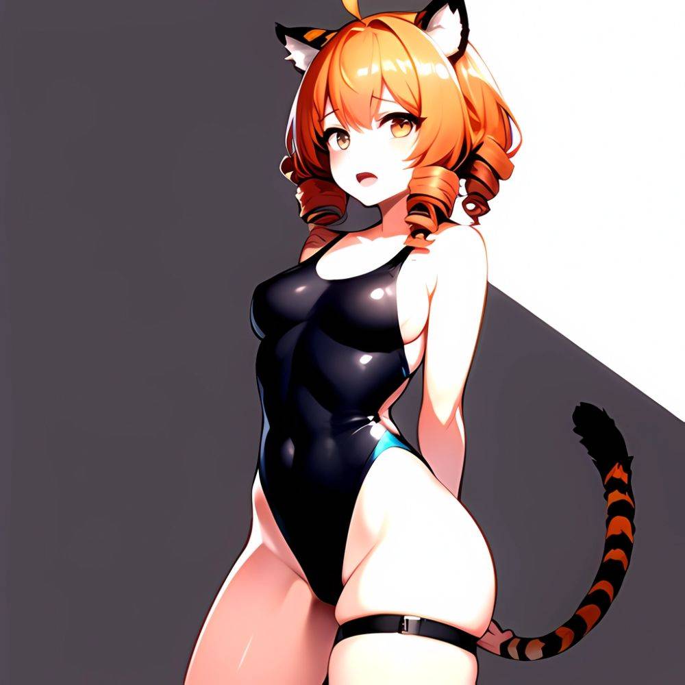 1girl Ahoge Animal Ears Arknights Black One Piece Swimsuit Blush Center Opening Drill Hair Drill Sidelocks Groin Highres Invisib, 409515228 - AIHentai - #main