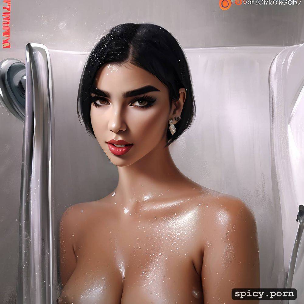 dua lipa, short straight black hair, shower, fit body, 18 years old - #main