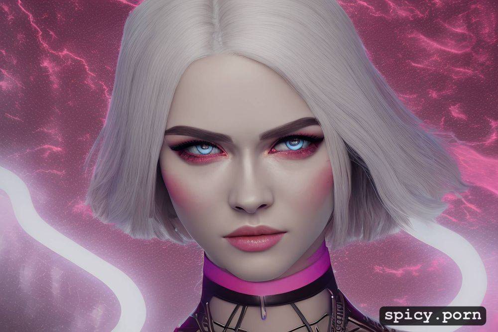 white and silver hair, between two pillars, young teenage pagan priestess - #main