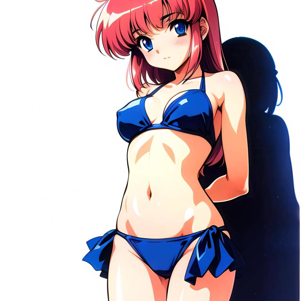 1990s Style 1girl Arms Behind Back 1 4 Bikini Blue Bikini Blue Eyes Cowboy Shot Kokura Masashi Long Hair Looking, 245991851 - AIHentai - #main