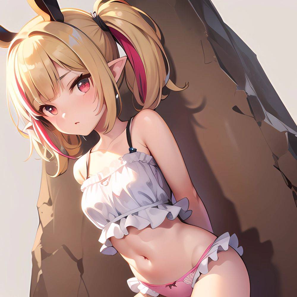 1girl Blonde Hair Frilled Panties Frills Highres Hip Bones Looking At Viewer Makaino Ririmu Multicolored Hair Navel Nijisanji No, 3151218406 - AIHentai - #main