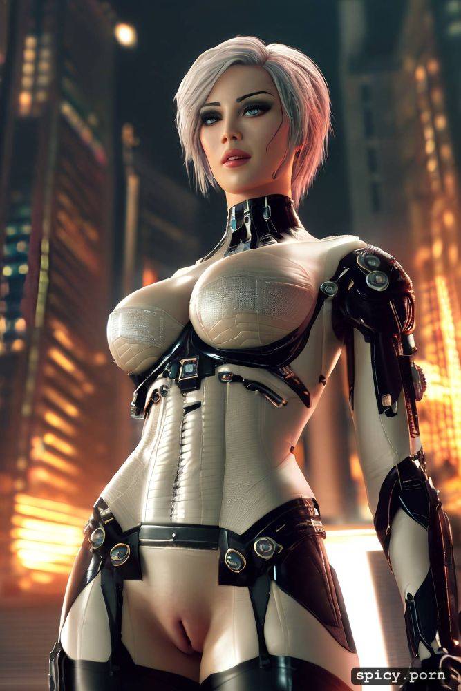 complex, volumetric lighting, a fetish sex fembot character - #main
