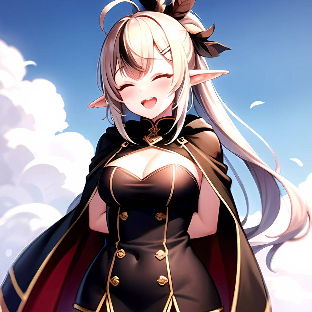 1girl D Ahoge Blush Brown Capelet Brown Cloak Brown Hair Capelet Cleavage Cutout Cloak Closed Eyes Clothing Cutout Crossed Bangs, 308325421 - AIHentai - #main