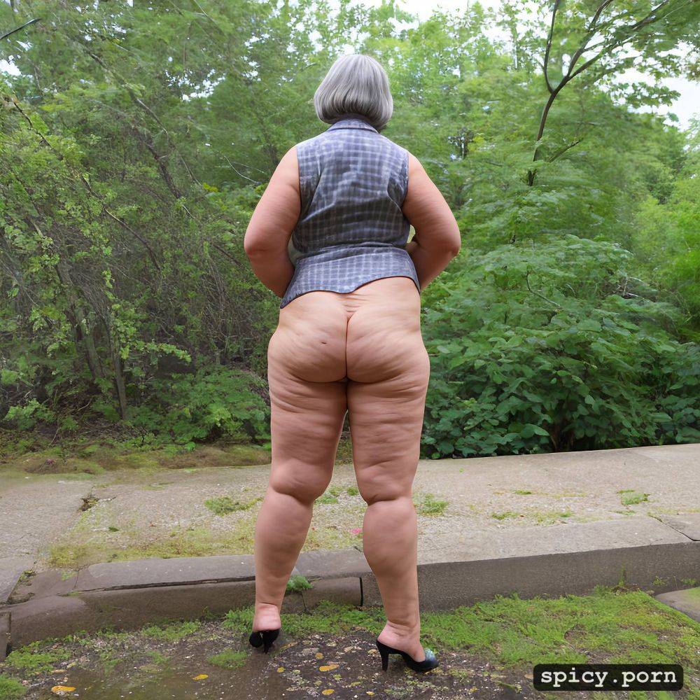 short hair, bare butt, grey hair, chubby, full figure, wide hips sad face - #main