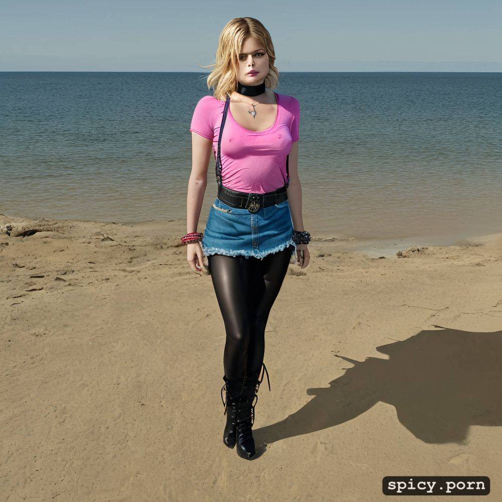 black knee high boots, 8k, rose mciver as veronica mars standing on a beach rose mciver is wearing pink t shirt - #main