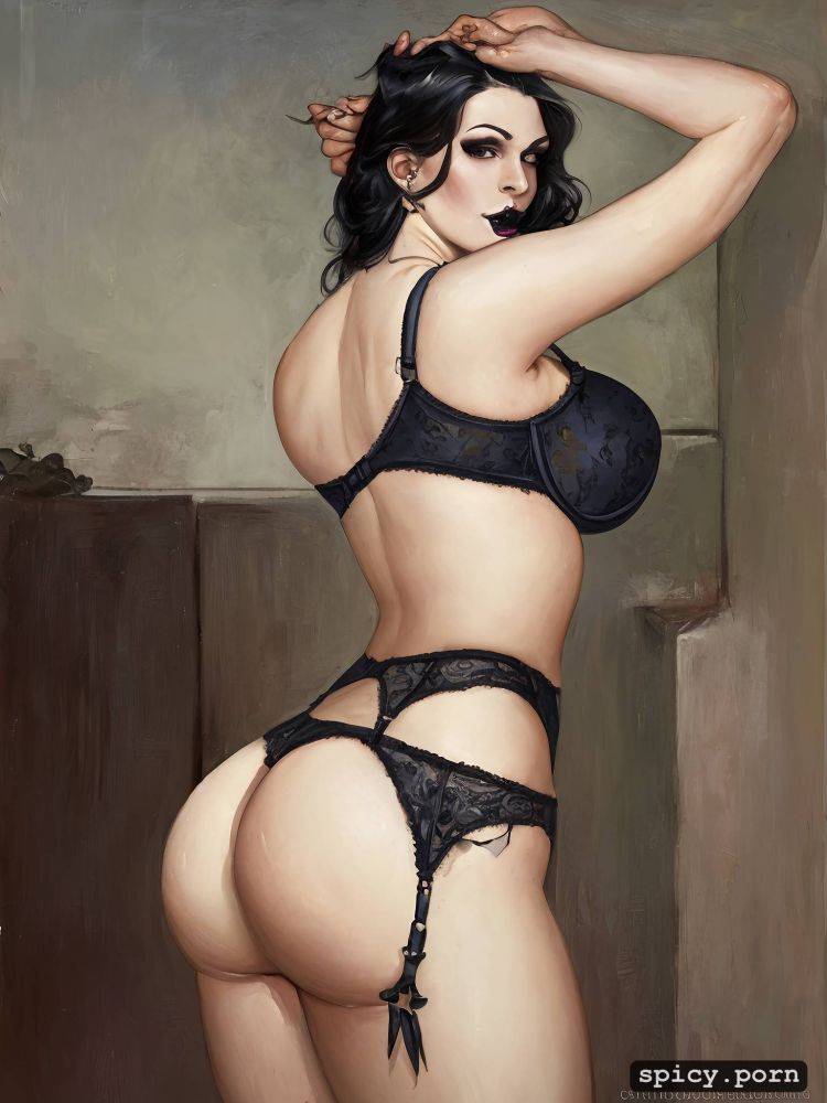 black lipstick, face visible, pose, goth, full body, best quality - #main