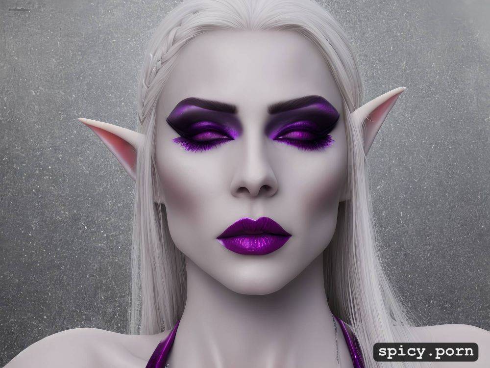 white eyebrows, 23 yo, long straight white hair, perfect slim albino female elf - #main