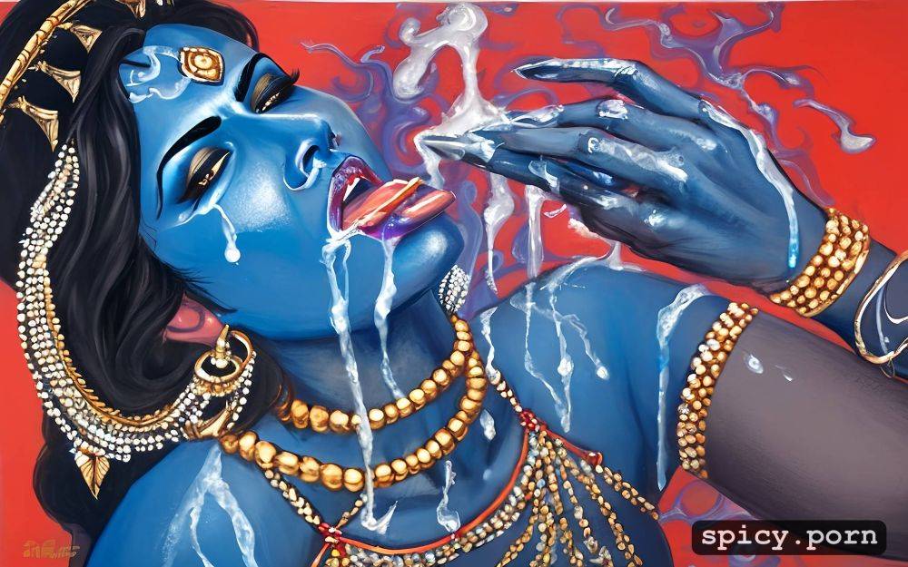 angry, indian godess kali, drinking cum, dripping cum from face - #main