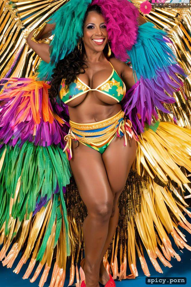 color portrait, huge natural boobs, 47 yo beautiful performing brazilian carnival dancer - #main
