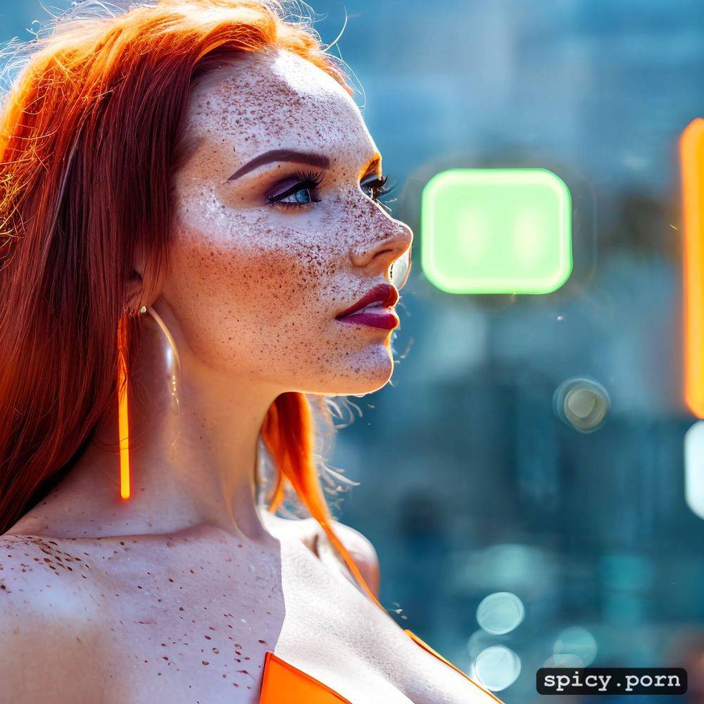 an extremely beautiful redhead scandinavian female humanoid with freckled cheeks - #main