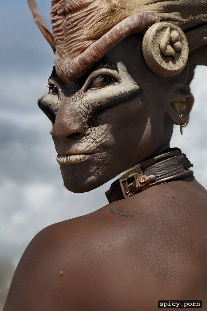 natural tits, mandrill face woman, pink pastel blue nose, portrait - #main