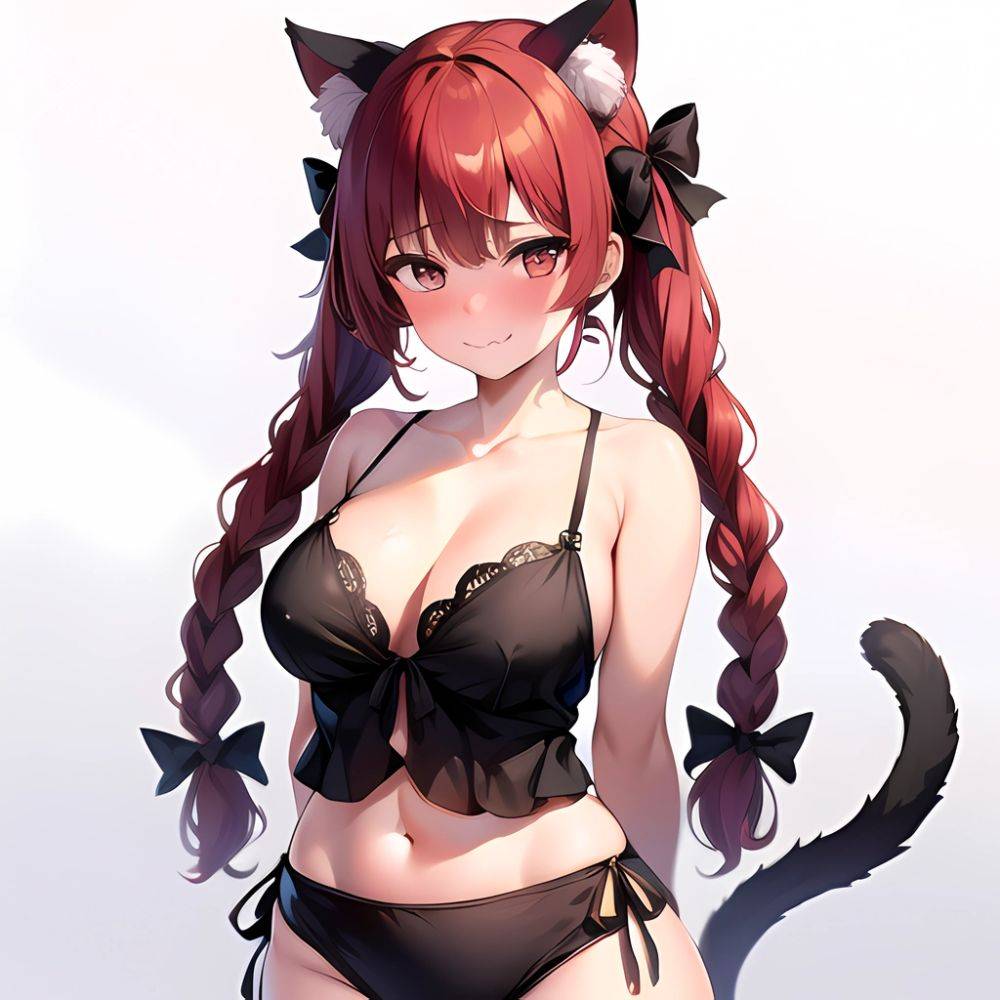 1girl Alternate Costume Animal Ear Fluff Animal Ears Arms Behind Back Bare Shoulders Black Bow Black Ribbon Blush Bow Braid, 3284139540 - AIHentai - #main